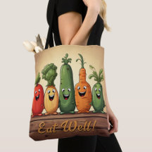 Fun Vegetables Reusable Grocery Shopping Tote
