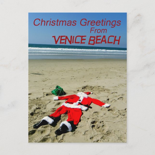 Fun Venice Beach Christmas Postcard! Holiday Postcard (Front)