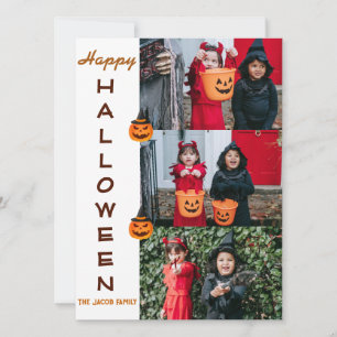 Fun Vertical Happy Halloween 3 Photo Family Holiday Card