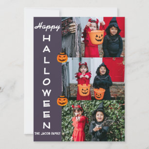 Fun Vertical Happy Halloween 3 Photo Family Holiday Card