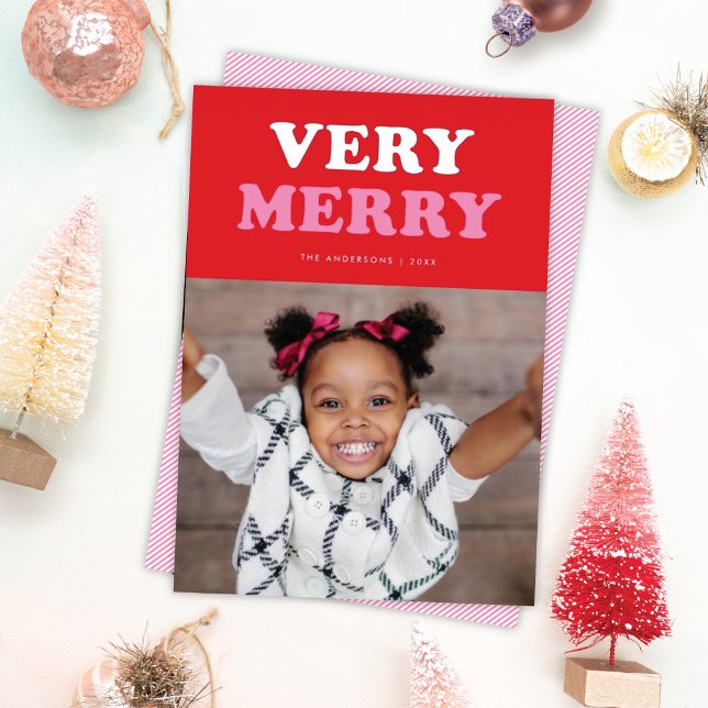 Fun Very Merry Retro Mod Typography Photo Silver Foil Holiday Card (Creator Uploaded)