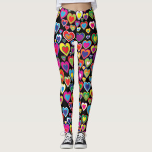 Fun Vibrant Eye-catching Rainbow of Hearts Pattern Leggings