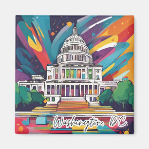 Fun Vibrant Funky Washington DC Colourful Magnet