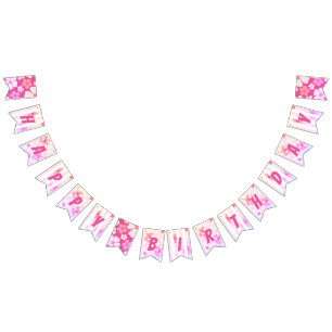 Fun Vibrant Happy Birthday Pink Peach Flower Bunting Flags