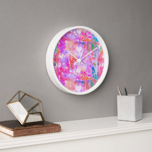 Fun Vibrant Pink/Teal/White Abstract Wall Clock