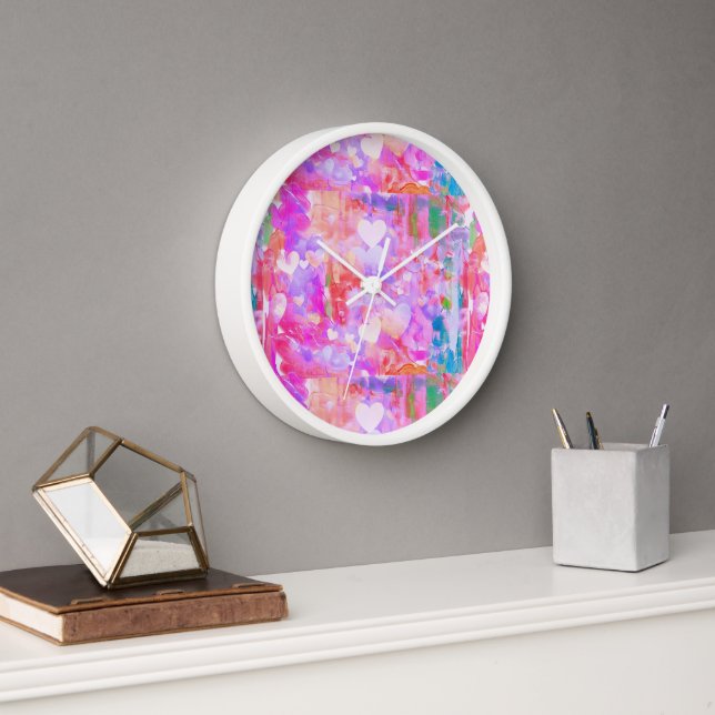 Fun Vibrant Pink/Teal/White Abstract Wall Clock (Office)