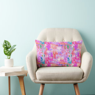 Fun Vibrant Pink/Teal/White Hearts Throw Pillow