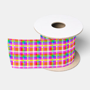 Fun Vibrant Rainbow Colorful Squares Satin Ribbon