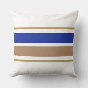 Fun Vibrant Royal Blue Brown Wide Racing Stripes Outdoor Pillow