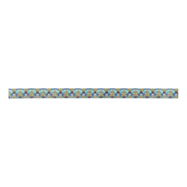 Fun Vibrant Stained Glass Christmas Tree Pattern Satin Ribbon (Front)