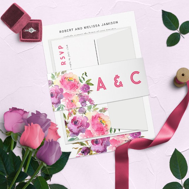 Fun Vibrant Violet Fuchsia Floral Invitation Belly Band (Creator Uploaded)