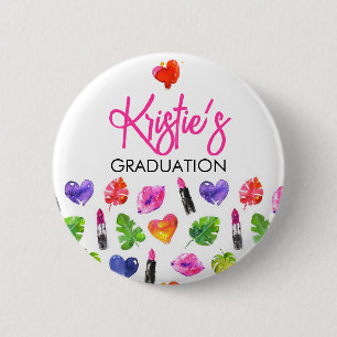 Fun Vibrant Watercolor Lipsticks Graduation Party 2 Inch Round Button