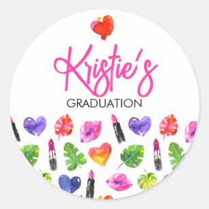 Fun Vibrant Watercolor Lipsticks Graduation Party Classic Round Sticker