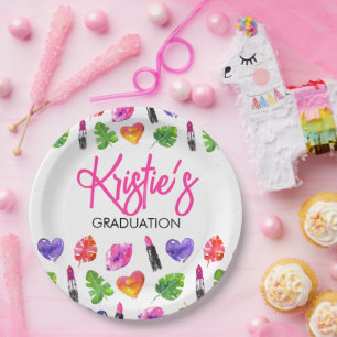 Fun Vibrant Watercolor Lipsticks Graduation Party Paper Plate