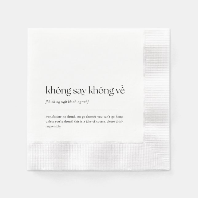 Fun Vietnamese Drinking Phrase Cocktail Napkin 01 (Front)