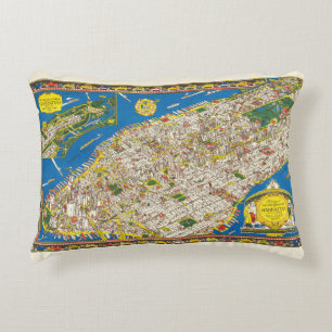 Fun Vintage 1926 Restored Pictorial Manhattan Map Accent Pillow