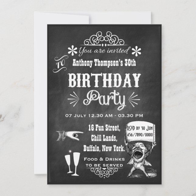 Fun Vintage Chalkboard Birthday Party Invitation (Front)