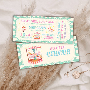Fun Vintage Circus Ticket Carnival Baby shower Invitation