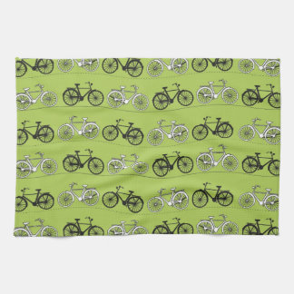 Fun Vintage Green Bicycles Pattern Print Kitchen Towel