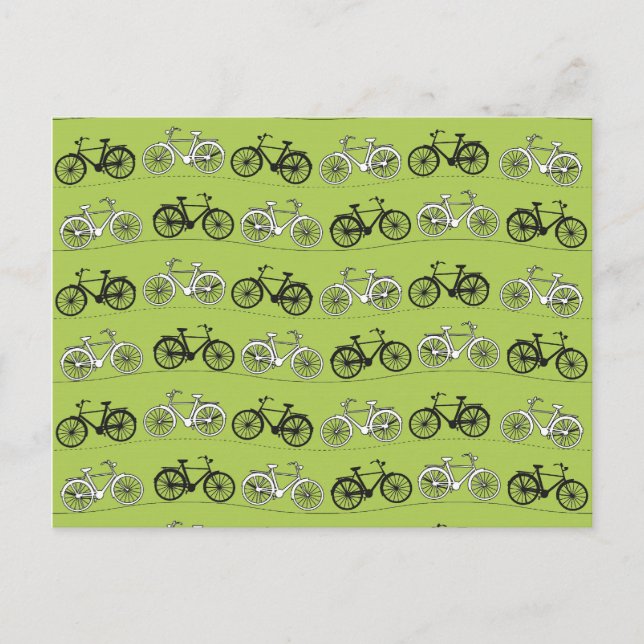 Fun Vintage Green Bicycles Pattern Print Postcard (Front)
