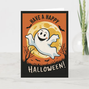 Fun Vintage Halloween Ghost and Moon Holiday Card