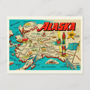 Fun vintage map of Alaska Postcard