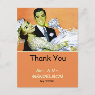 Fun vintage personalized wedding postcard