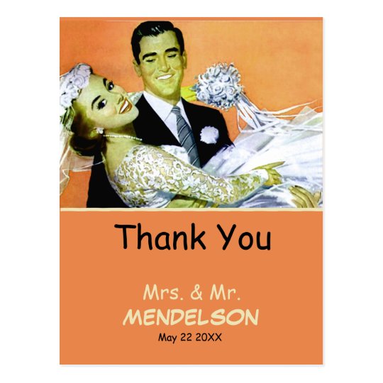 Fun vintage personalized wedding postcard