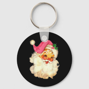 Fun Vintage Pink Santa Claus Pink Christmas Design Keychain