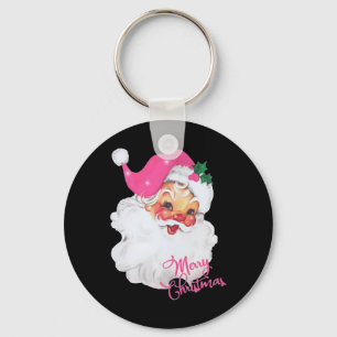 Fun Vintage Pink Santa Claus Pink Christmas Design Keychain