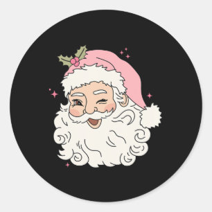 Fun Vintage Pink Santa Claus Pink Christmas Men Wo Classic Round Sticker