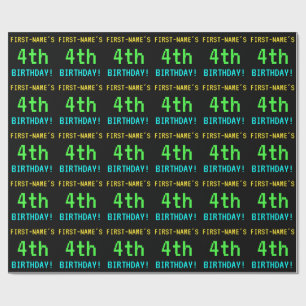 Fun Vintage/Retro Video Game Look 4th Birthday Wrapping Paper