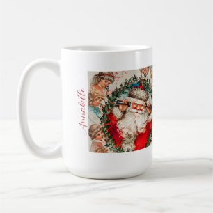 Fun Vintage Santa Claus Personalize Name Christmas Coffee Mug