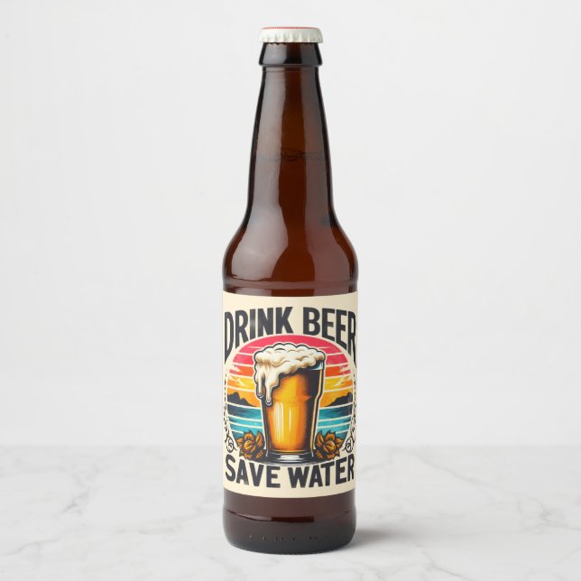 Fun Vintage Sunset Beer Glass Bottle Label (Front)