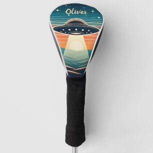 Fun Vintage UFO at Sunset Personalized Golf Head Cover