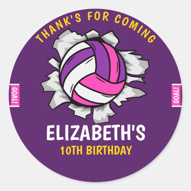 Fun Volleyball Birthday Girl Classic Round Sticker (Front)