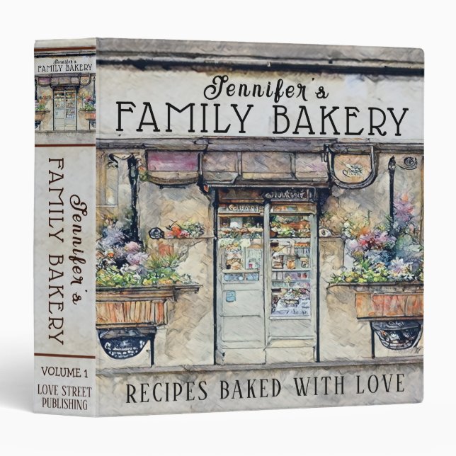 Fun Watercolor Bakery Cookbook 3 Ring Binder (Front/Spine)