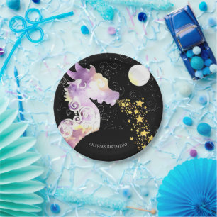 Fun Watercolor Dragon Birthday Paper Plate