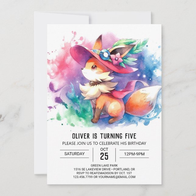 Fun Watercolor Fox Birthday Invitation (Front)
