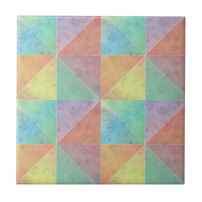 Fun Watercolor Geometric Art Triangles Tile (Front)