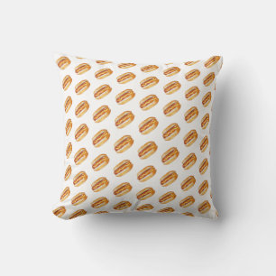 Fun Watercolor Hot Dog Pattern Throw Pillow