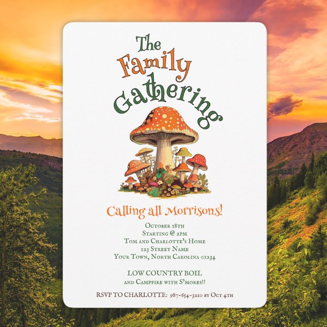 Fun Watercolor Mushrooms Retro Family Reunion Invitation (Creator Uploaded)