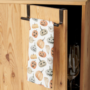 Fun Watercolor Pumpkin Pattern Kitchen Towel