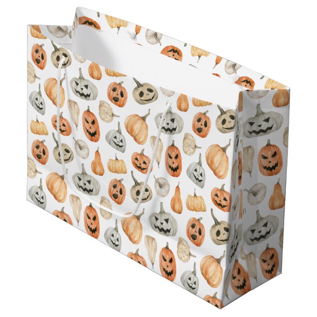 Fun Watercolor Pumpkin Pattern Large Gift Bag (Front Angled)