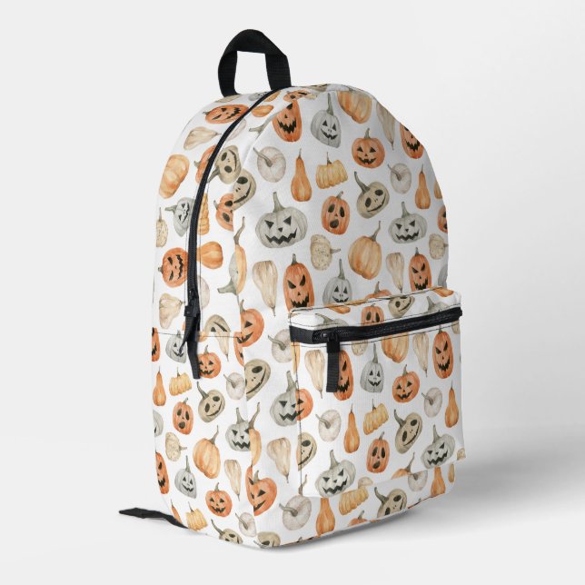 Fun Watercolor Pumpkin Pattern Printed Backpack (Back Corner Left)
