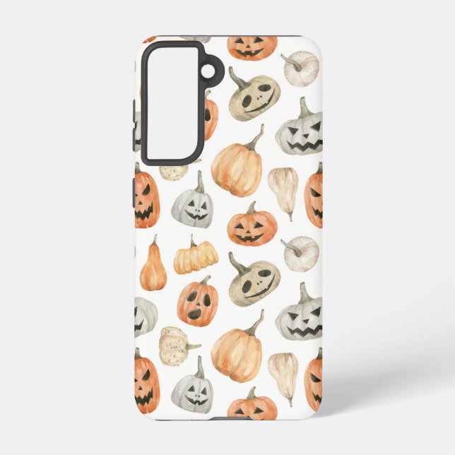 Fun Watercolor Pumpkin Pattern Samsung Galaxy S21 Case (Back)