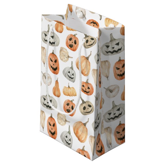 Fun Watercolor Pumpkin Pattern Small Gift Bag (Front Angled)
