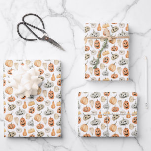 Fun Watercolor Pumpkin Pattern Wrapping Paper Sheet