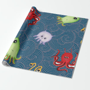 FUN WATERCOLOR SEA MONSTER WRAPPING PAPER