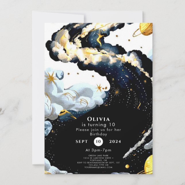 Fun Watercolor Space Birthday Invitation (Front)
